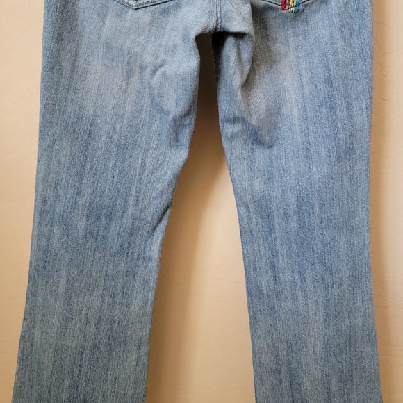 X-Ray Rainbow Embroidered Distressed Flare Denim Jeans - Picture 10 of 16